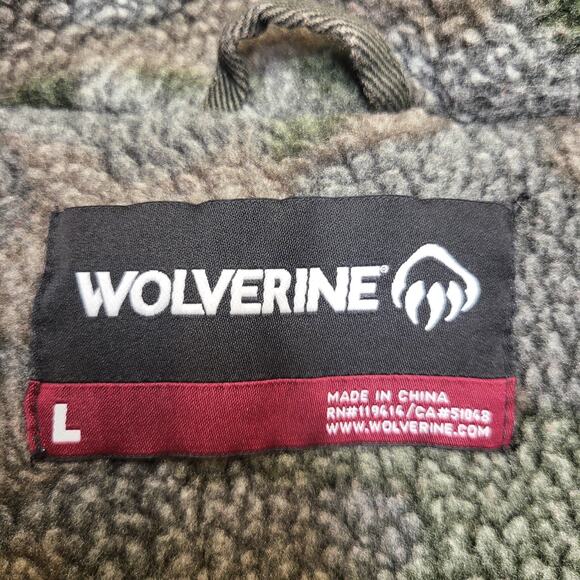 Wolverine Vest Mens Large Olive Canvas Sherpa Fleece Lined Zip Camo Workwear - Picture 2 of 8